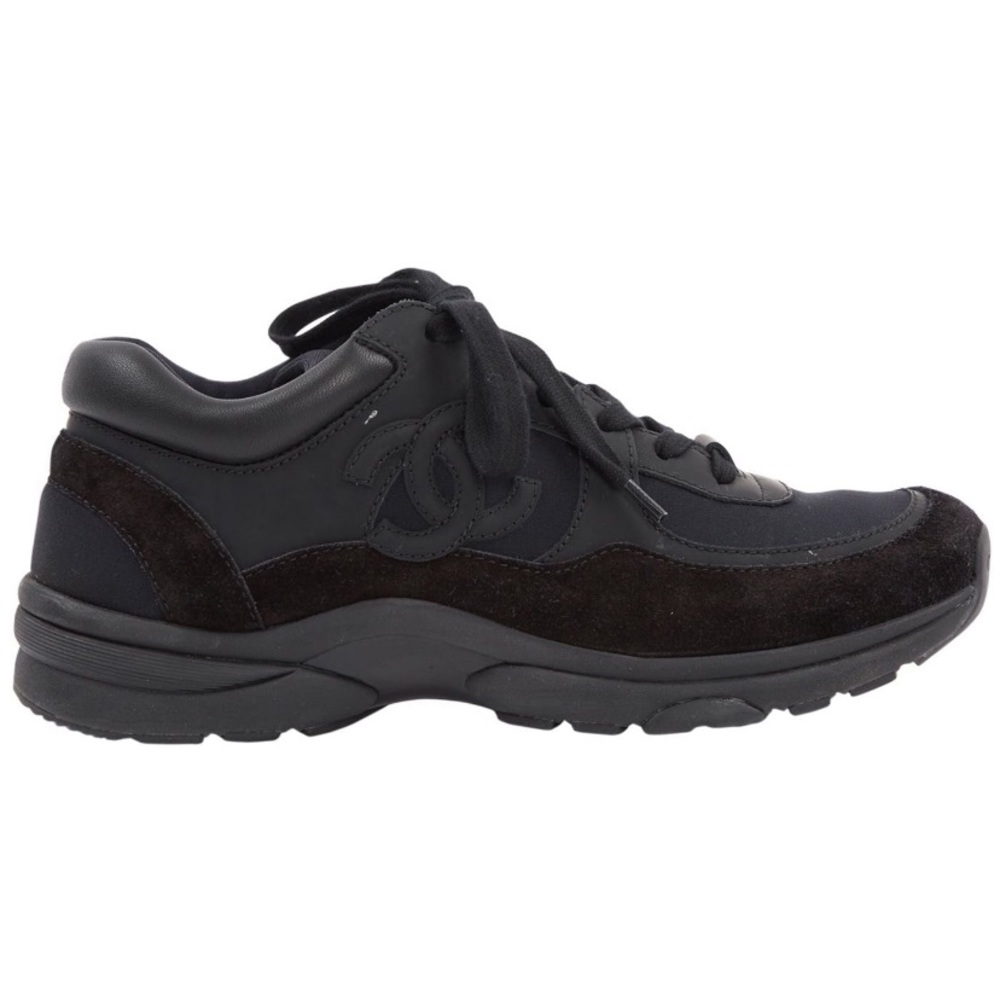 chanel trainer sneaker men cc triple black suede